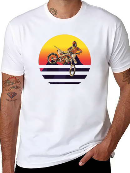 Motocross Sunset Graphic Tee - Retro Dirt Bike Shirt