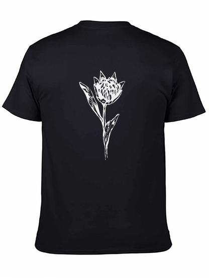 Black Graphic Tee with White Flower Print