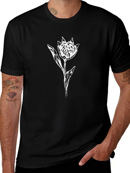 Black Graphic Tee with White Flower Print