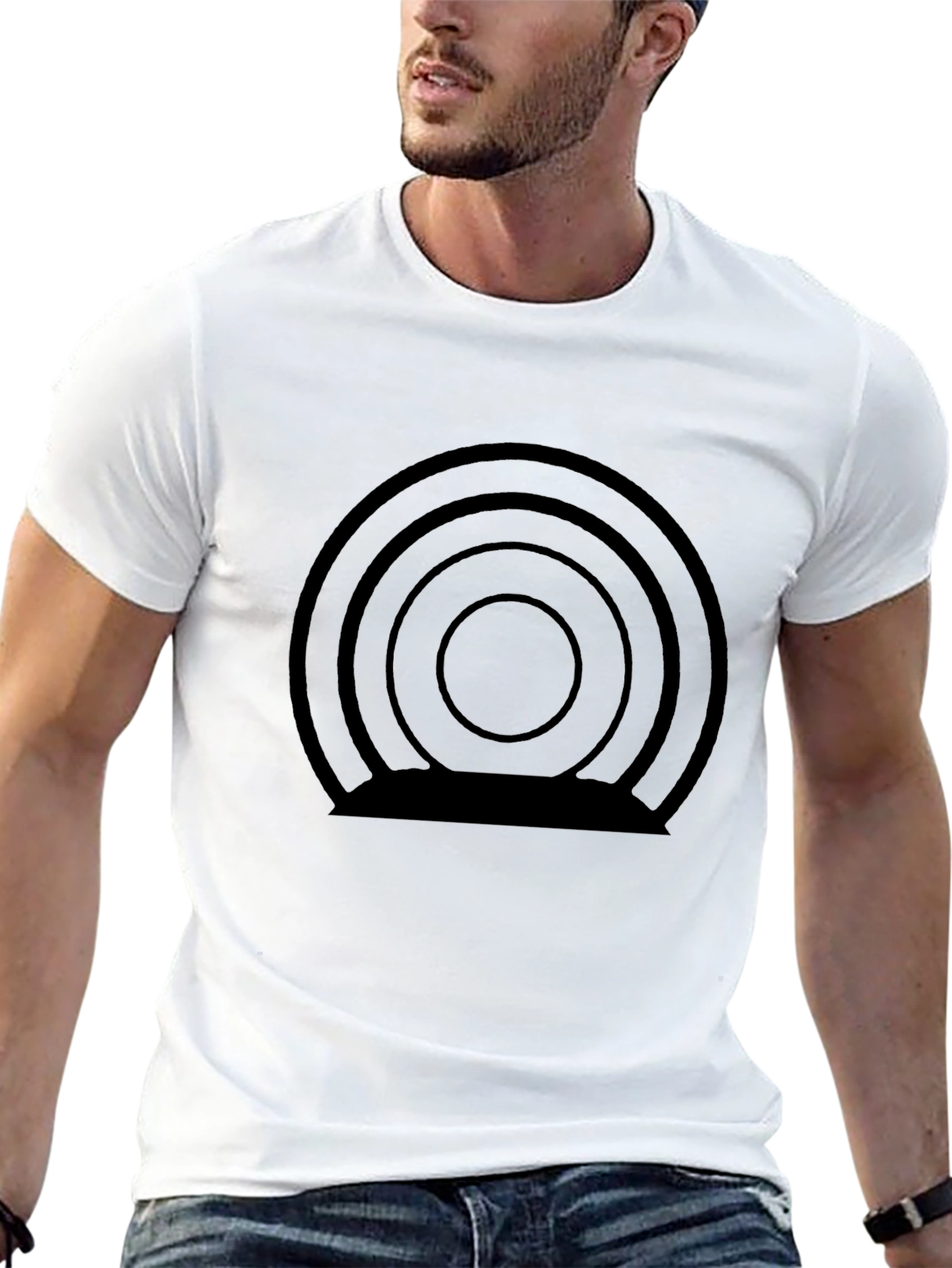Abstract Concentric Circle Graphic Tee - Modern Black T-Shirt