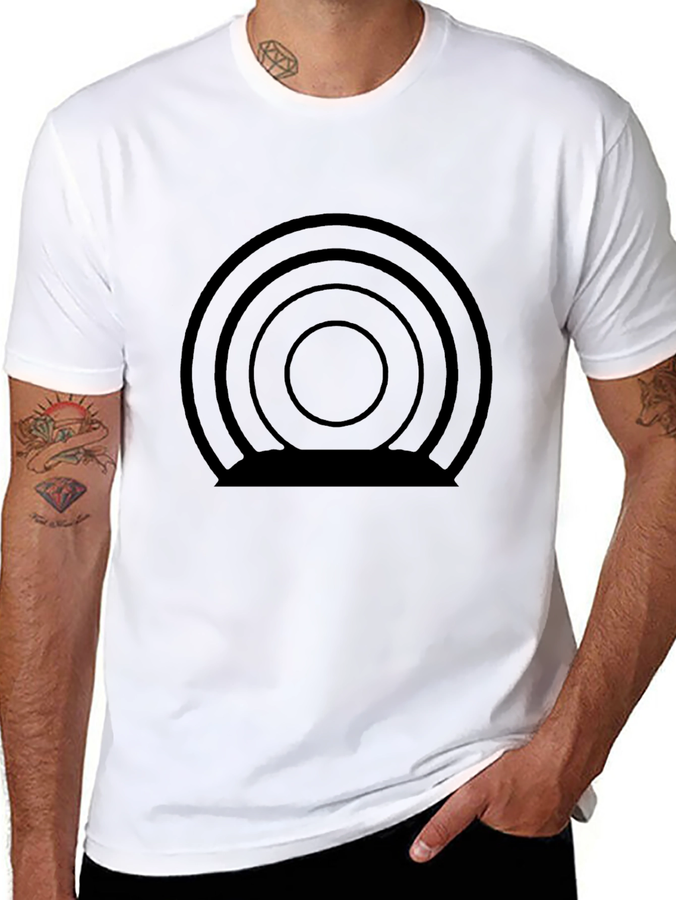 Abstract Concentric Circle Graphic Tee - Modern Black T-Shirt