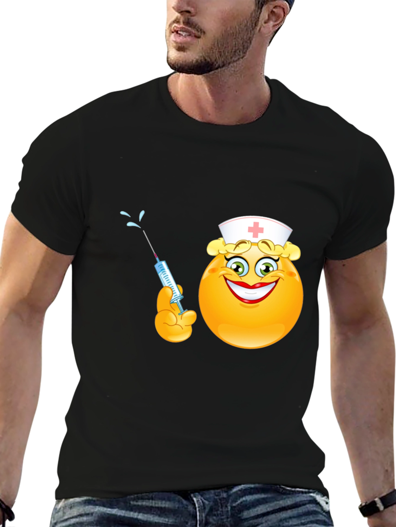 Nurse Emoji Graphic Black T-Shirt