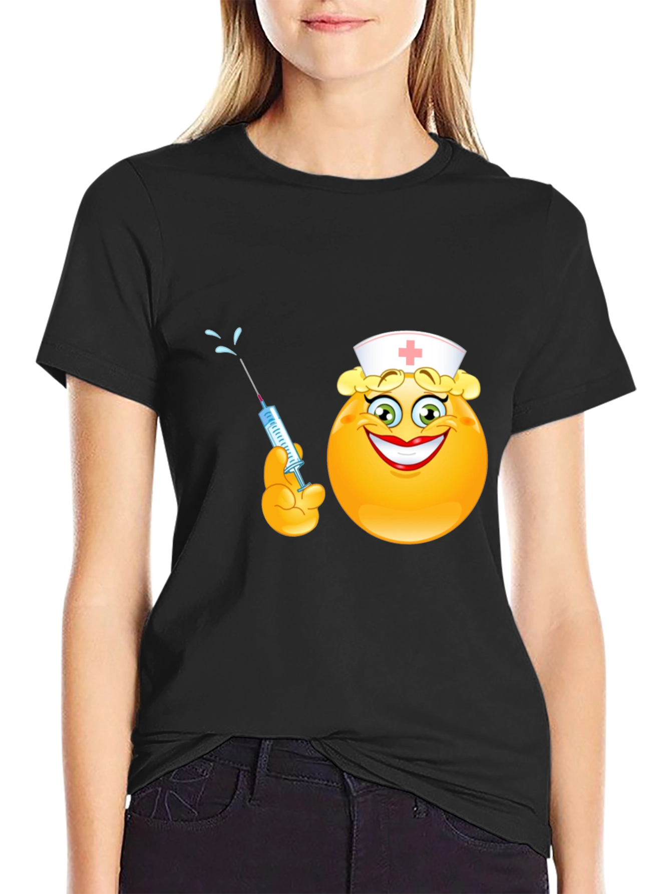 Nurse Emoji Graphic Black T-Shirt