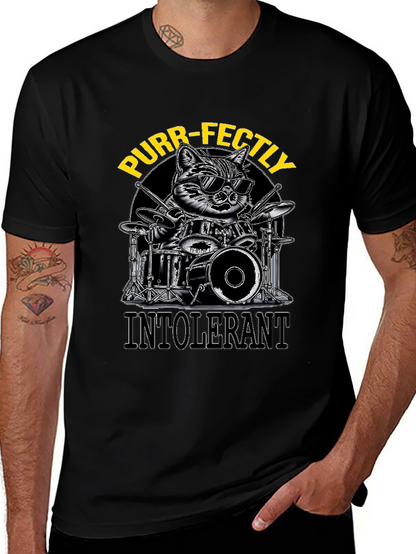 Purr-fectly Intolerant Cat Drummer T-Shirt