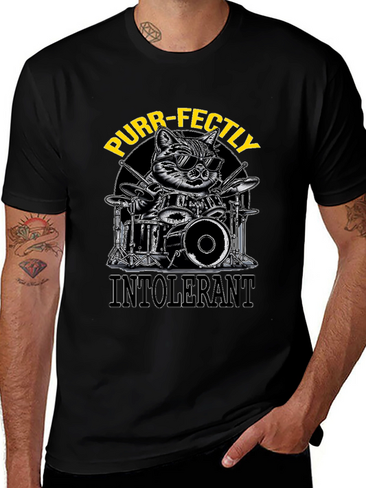 Purr-fectly Intolerant Cat Drummer T-Shirt