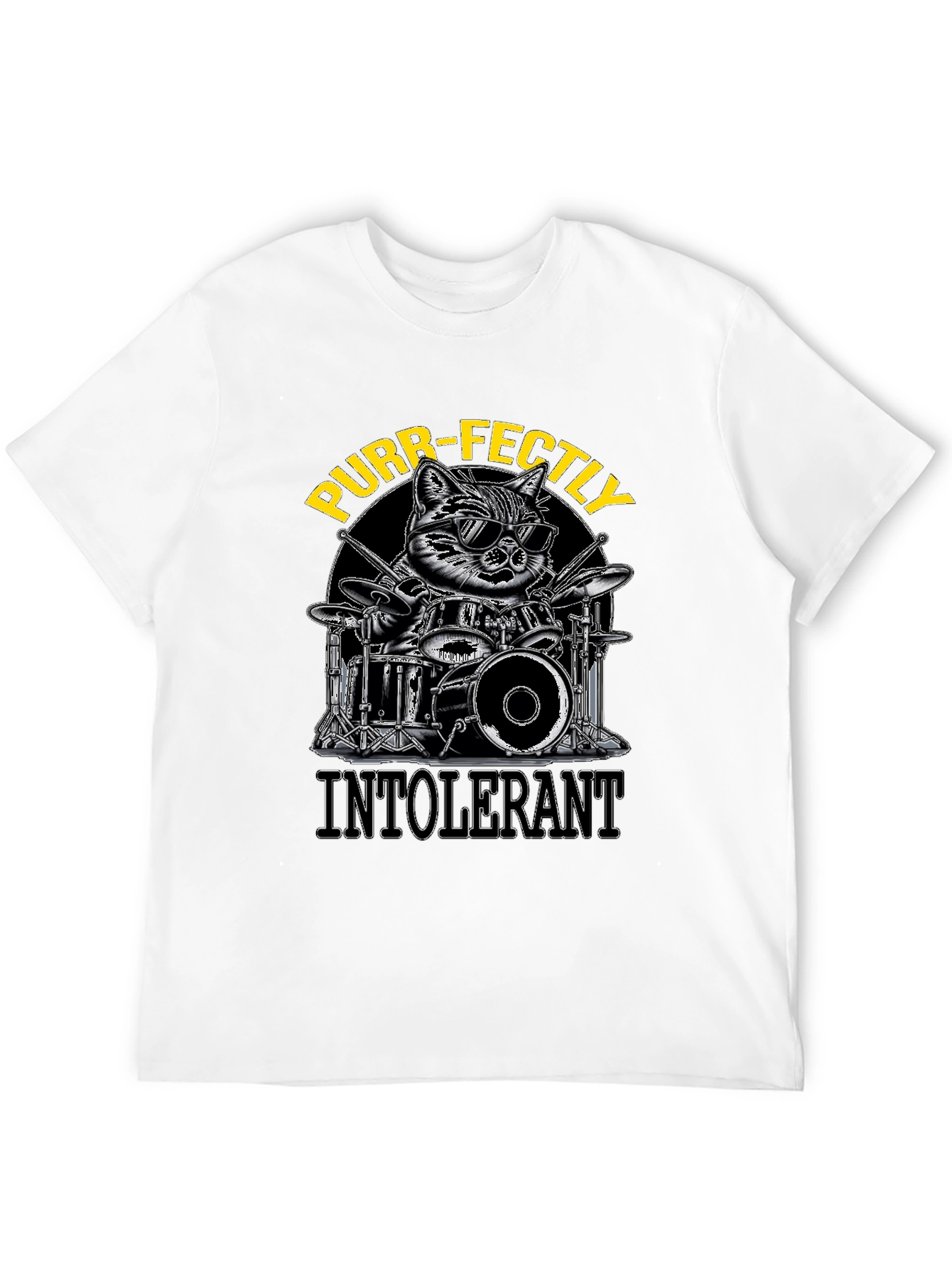 Purr-fectly Intolerant Cat Drummer T-Shirt