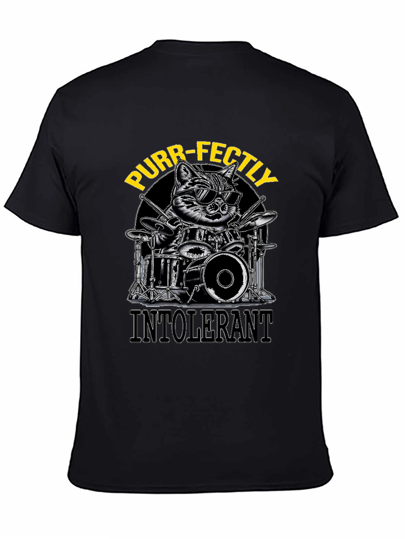 Purr-fectly Intolerant Cat Drummer T-Shirt