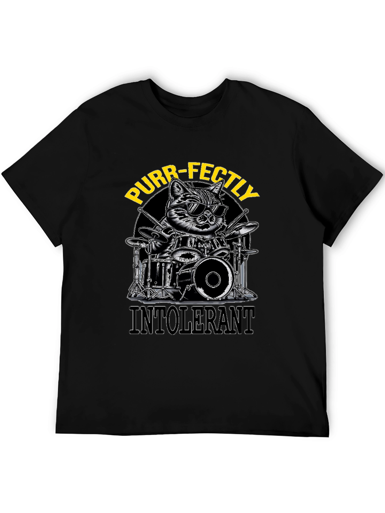 Purr-fectly Intolerant Cat Drummer T-Shirt