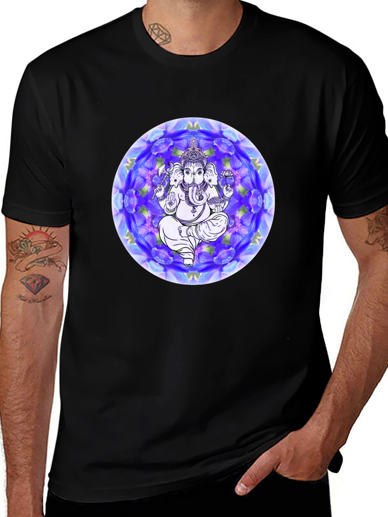 Ganesh Mandala Graphic Tee - Black Cotton T-Shirt