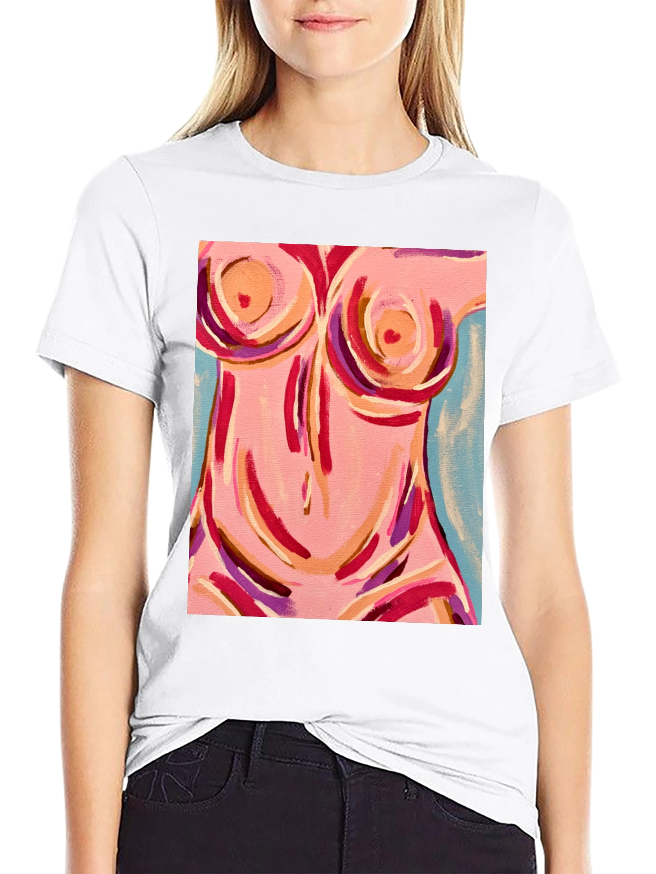 Abstract Body Art Graphic Tee - Black