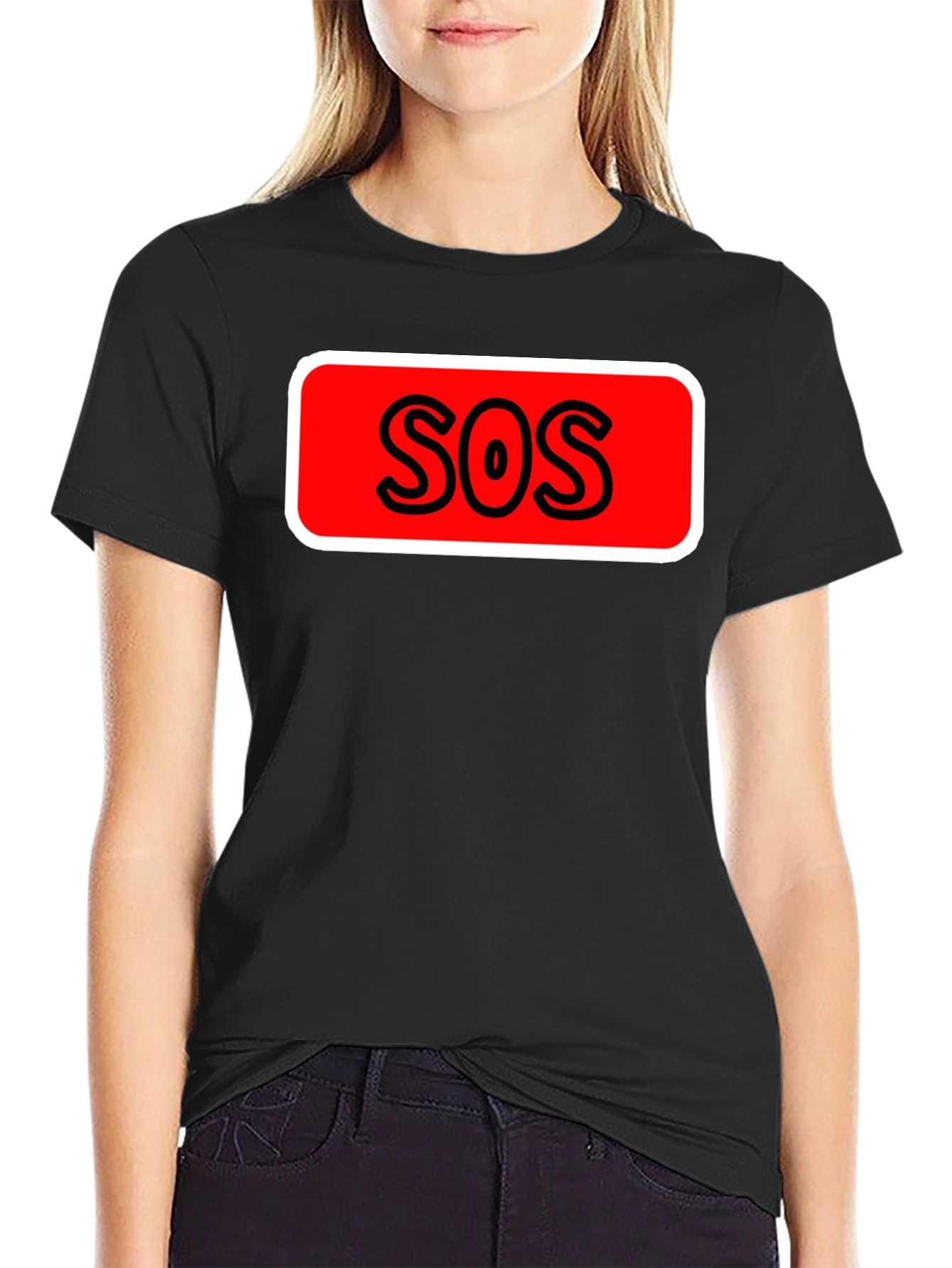 SOS Graphic Tee - Black Cotton Casual T-Shirt