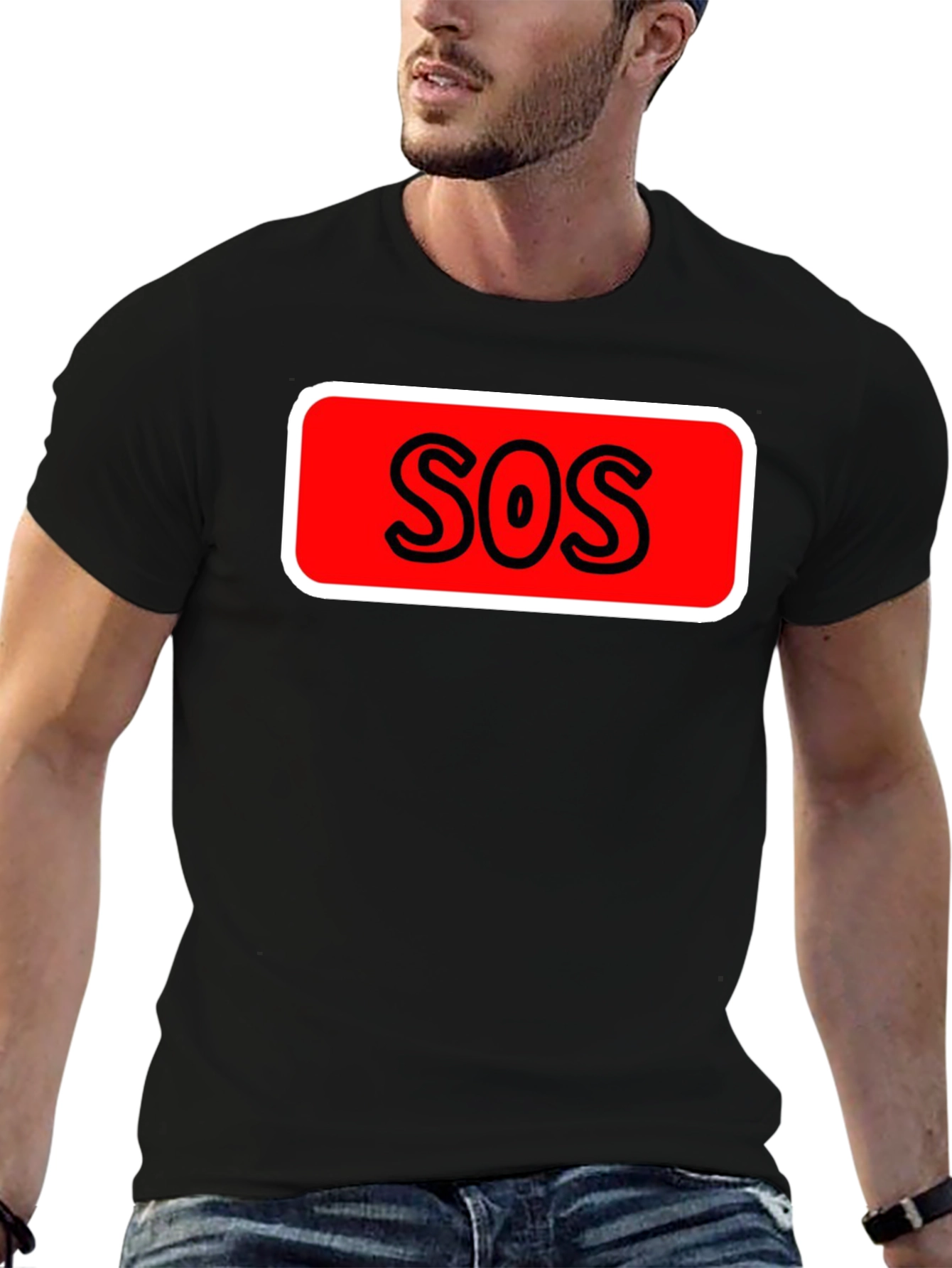 SOS Graphic Tee - Black Cotton Casual T-Shirt