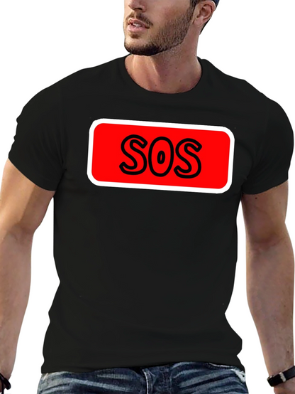 SOS Graphic Tee - Black Cotton Casual T-Shirt