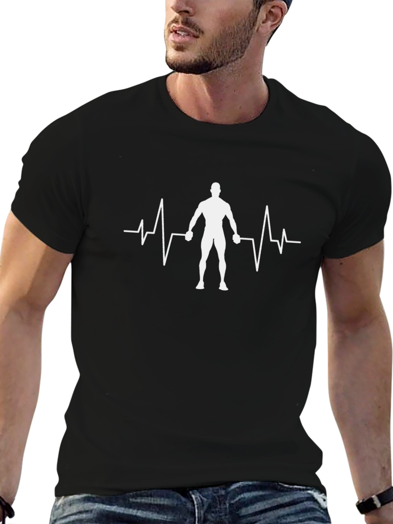 Bodybuilding Heartbeat Graphic Tee - Black