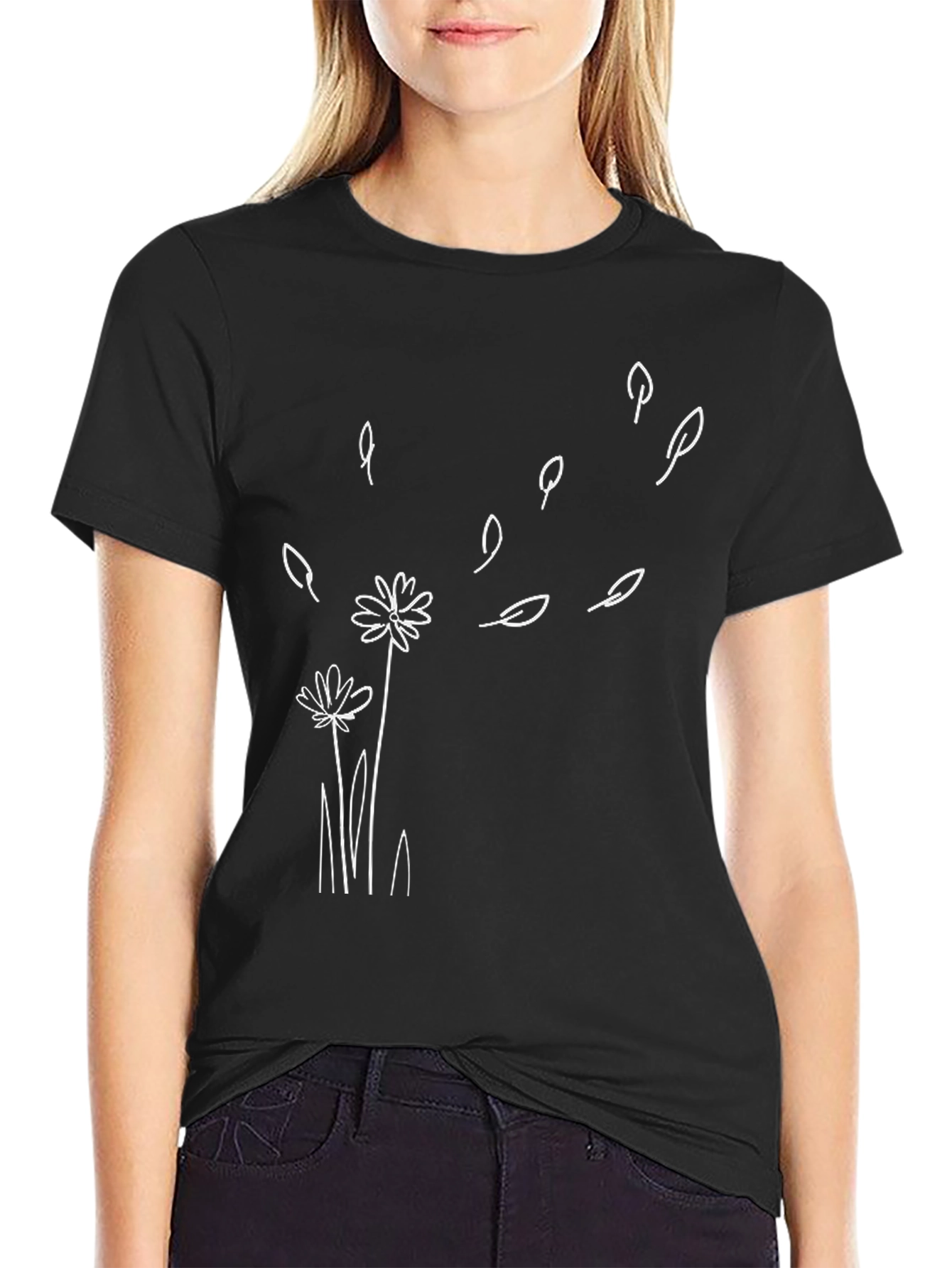 Dandelion Wind Black T-Shirt - Casual Graphic Tee