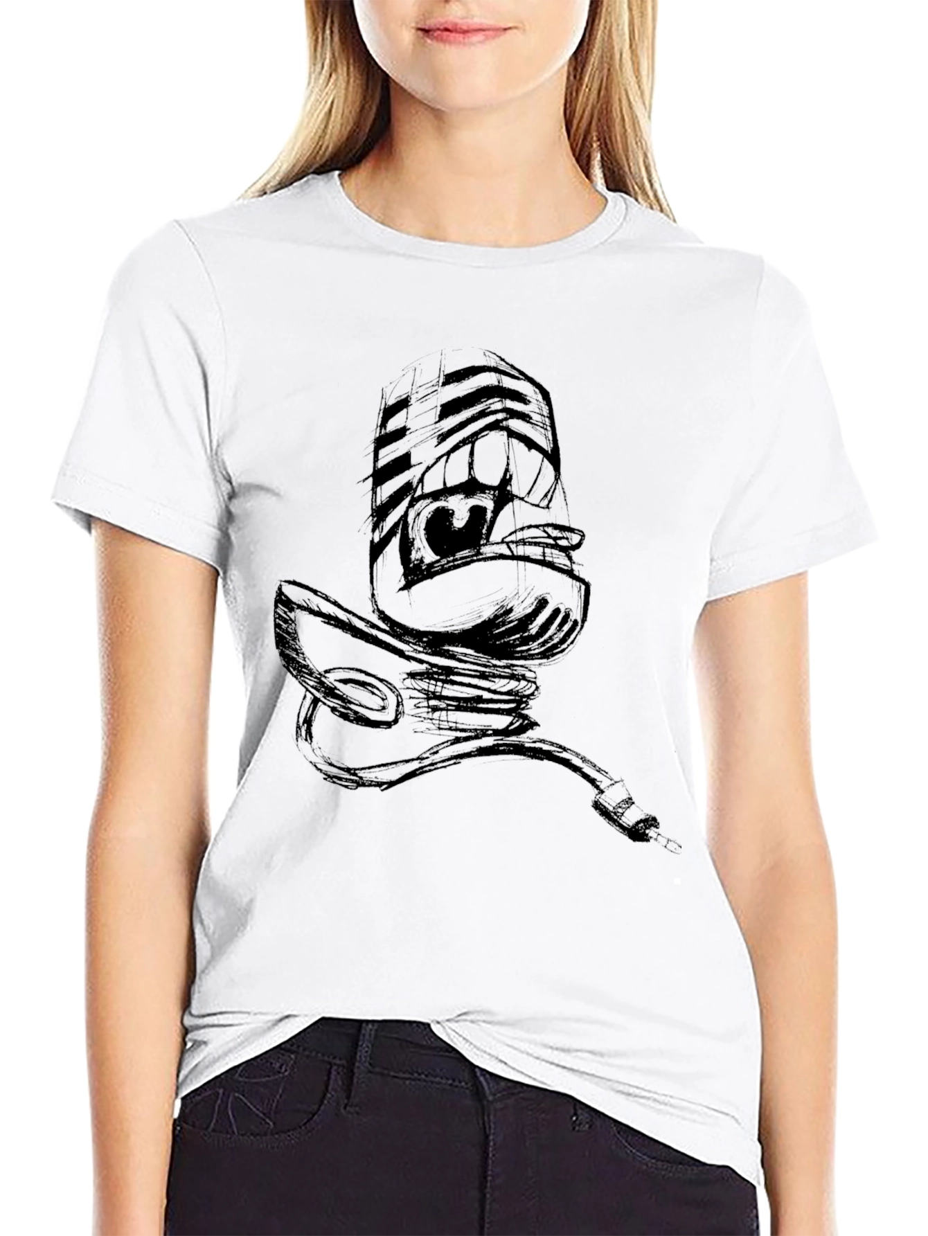 Black Graphic Tee - Retro Microphone Design