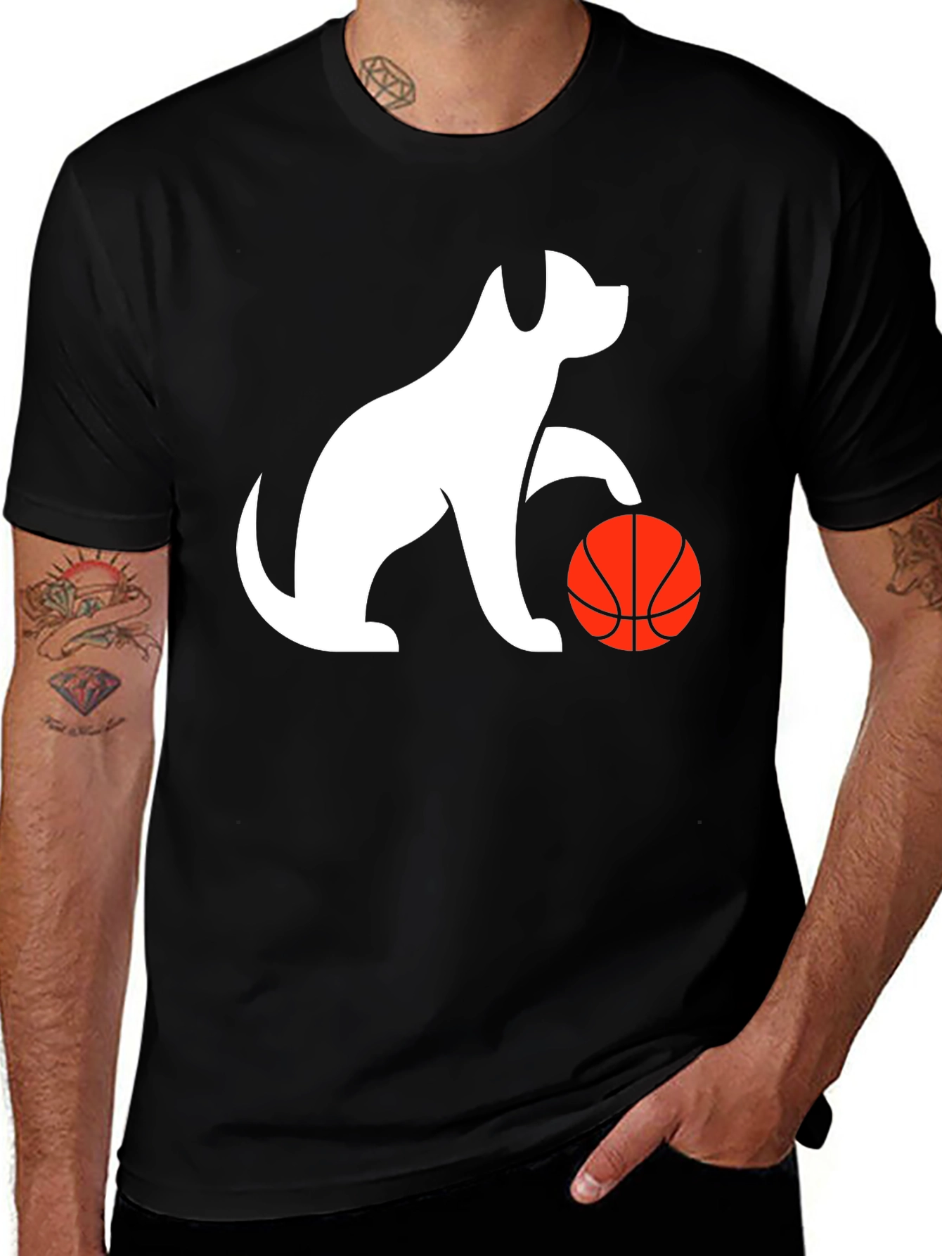 Dog Playing Basketball Black Graphic Tee
