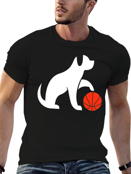 Dog Playing Basketball Black Graphic Tee