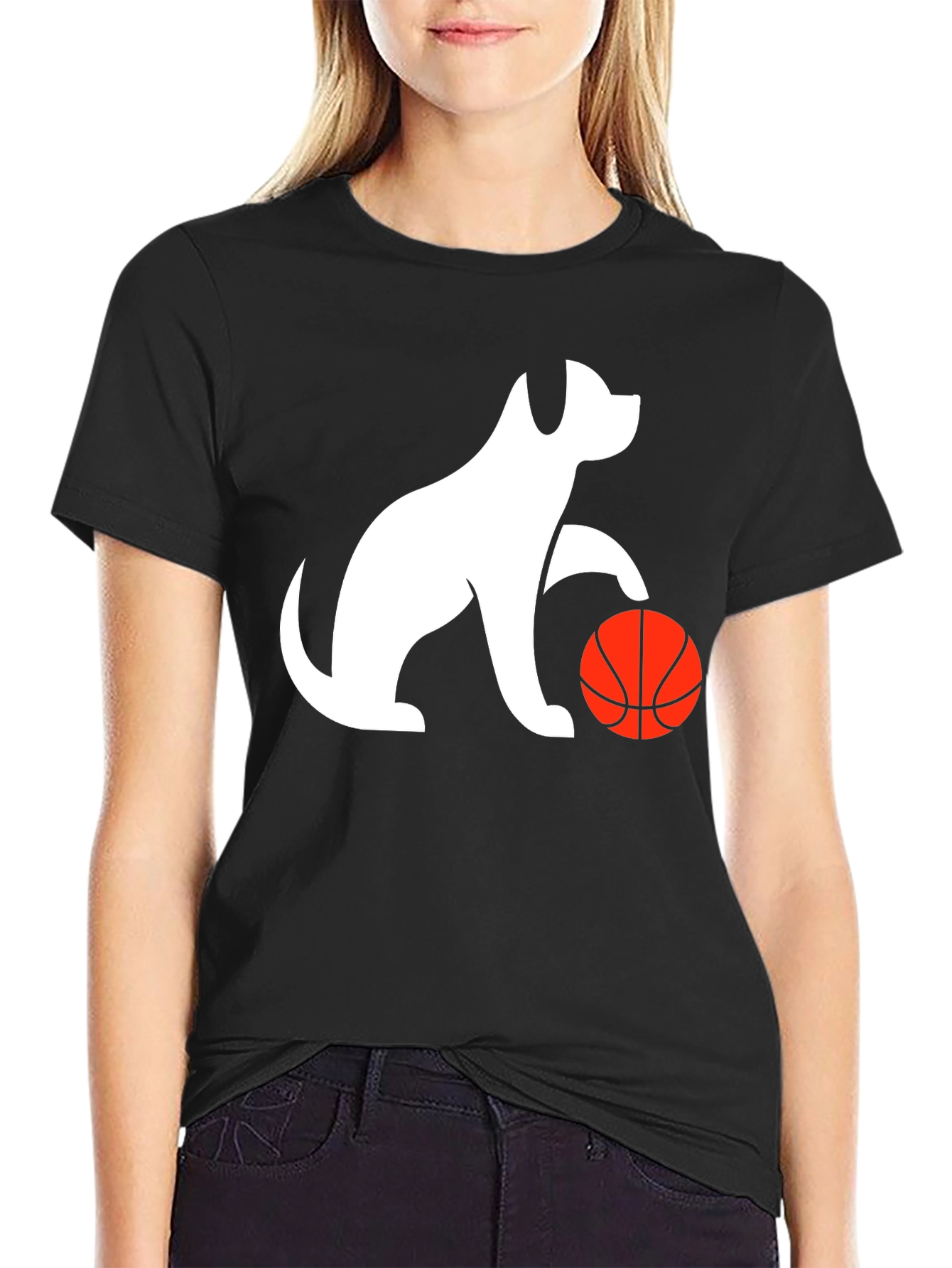 Dog Playing Basketball Black Graphic Tee