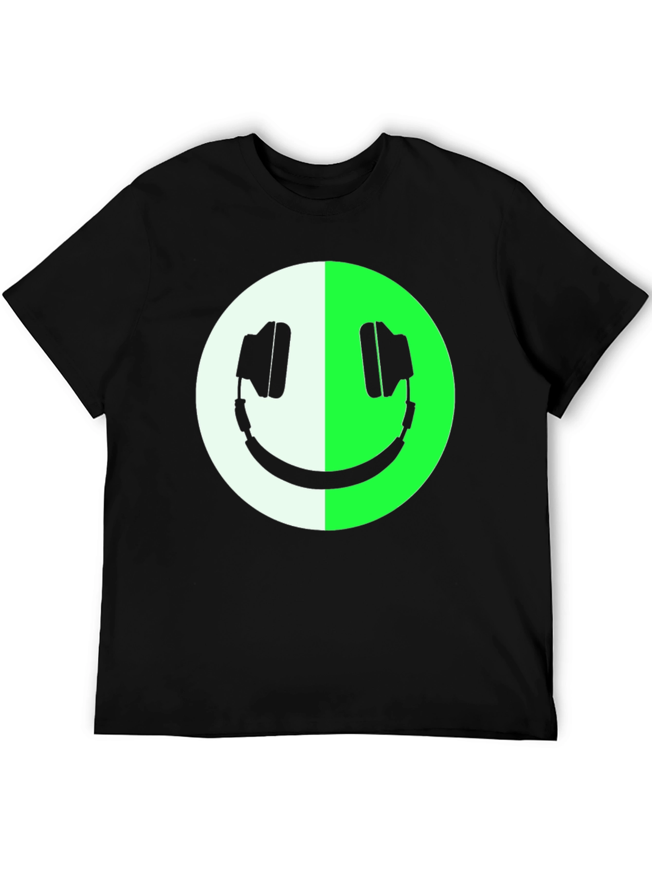 Headphone Smiley Face Graphic Tee - Black