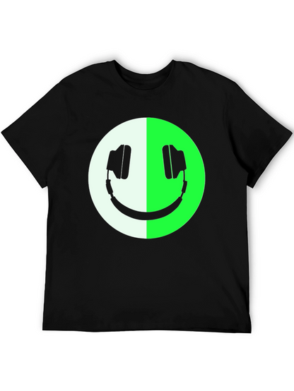 Headphone Smiley Face Graphic Tee - Black