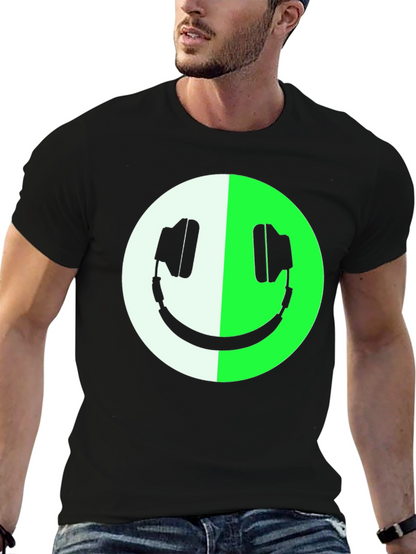 Headphone Smiley Face Graphic Tee - Black