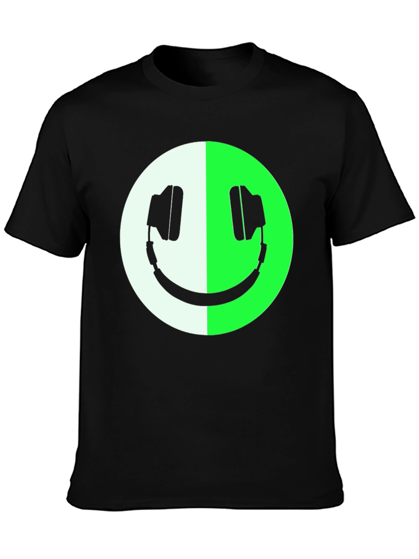 Headphone Smiley Face Graphic Tee - Black