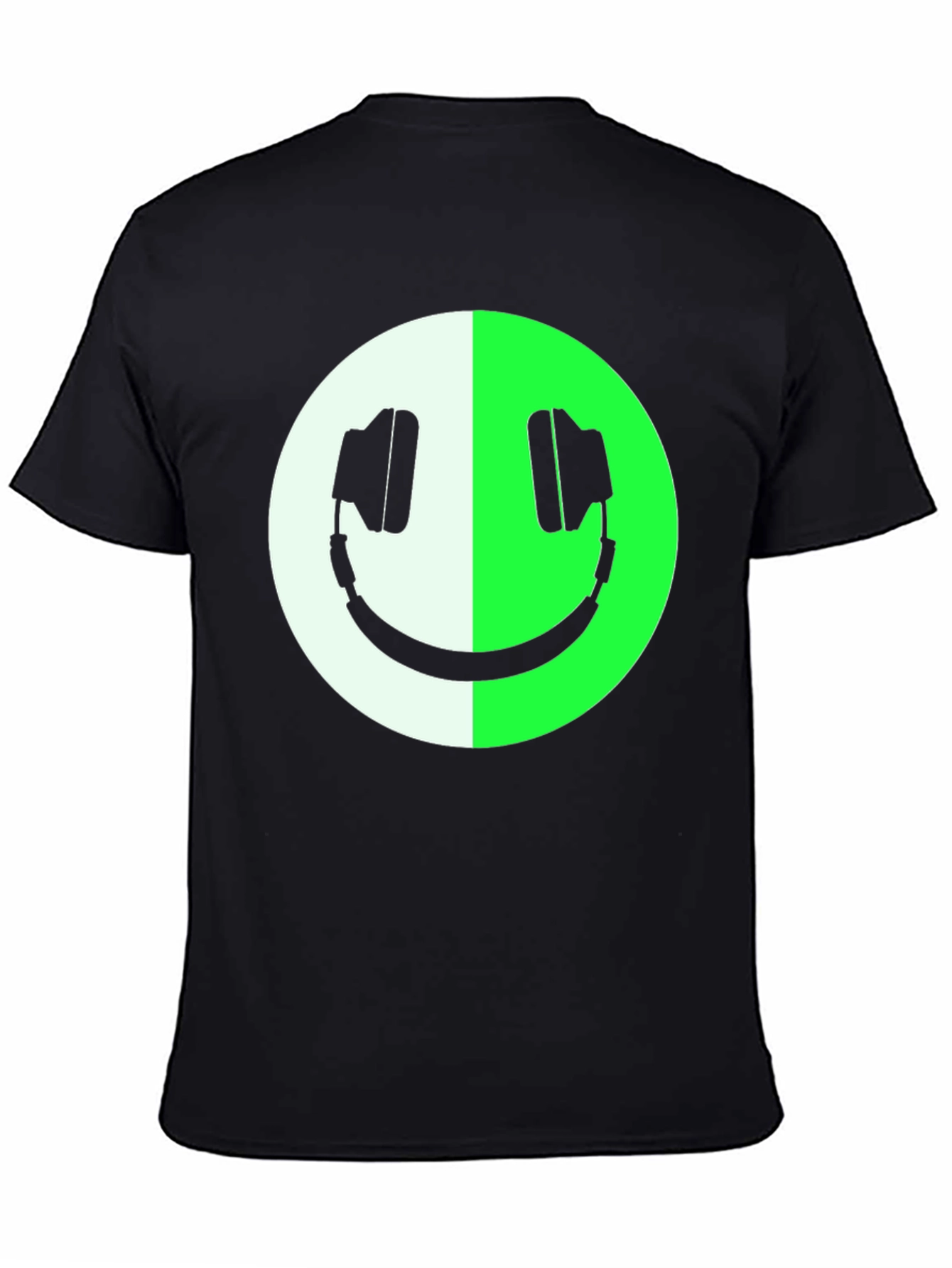 Headphone Smiley Face Graphic Tee - Black