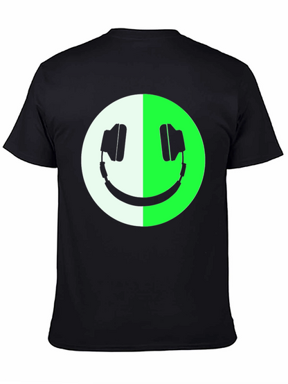 Headphone Smiley Face Graphic Tee - Black