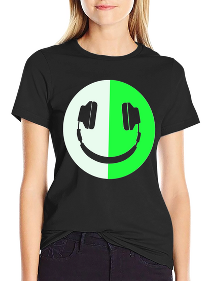 Headphone Smiley Face Graphic Tee - Black