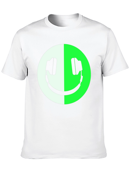 Headphone Smiley Face Graphic Tee - Black