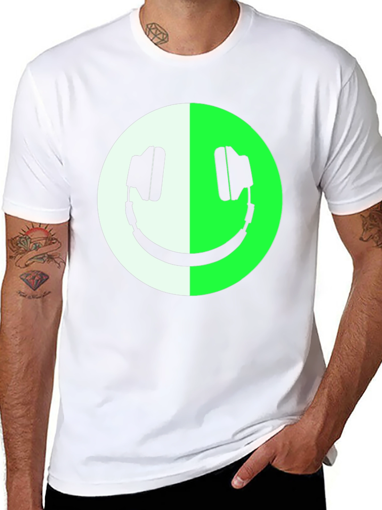 Headphone Smiley Face Graphic Tee - Black