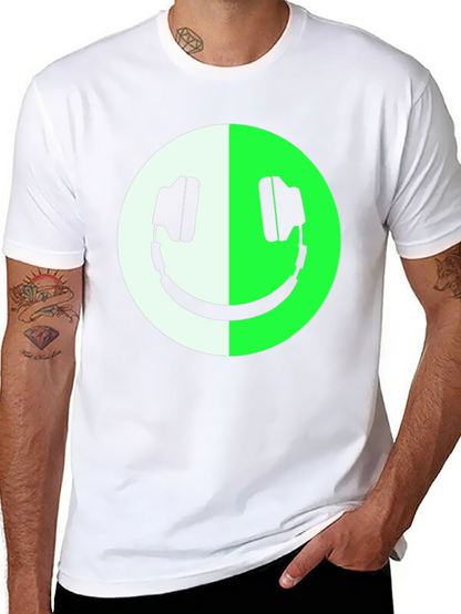 Headphone Smiley Face Graphic Tee - Black