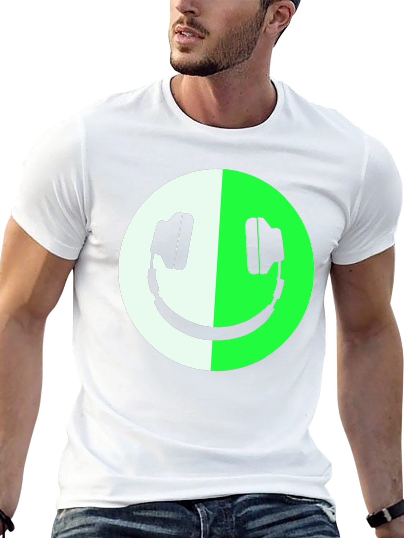Headphone Smiley Face Graphic Tee - Black