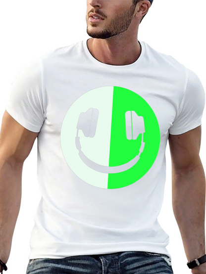 Headphone Smiley Face Graphic Tee - Black
