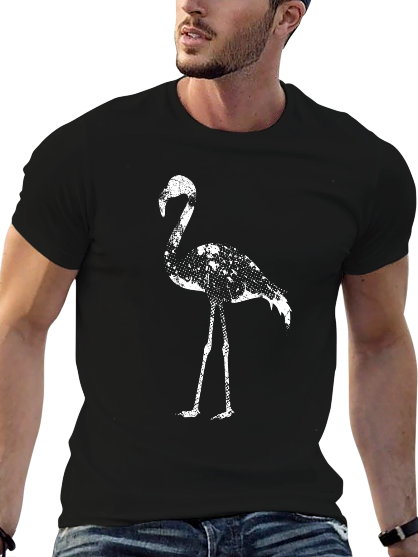 Mens Black T-shirt with Flamingo Print