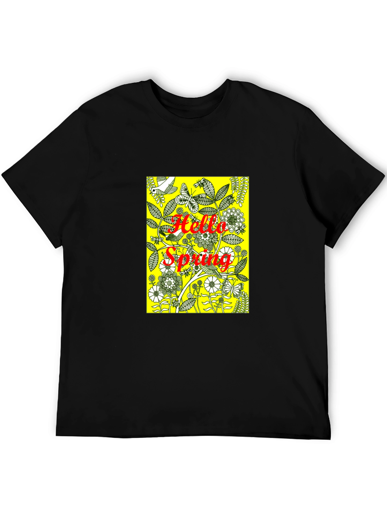 Hello Spring Black Graphic Tee