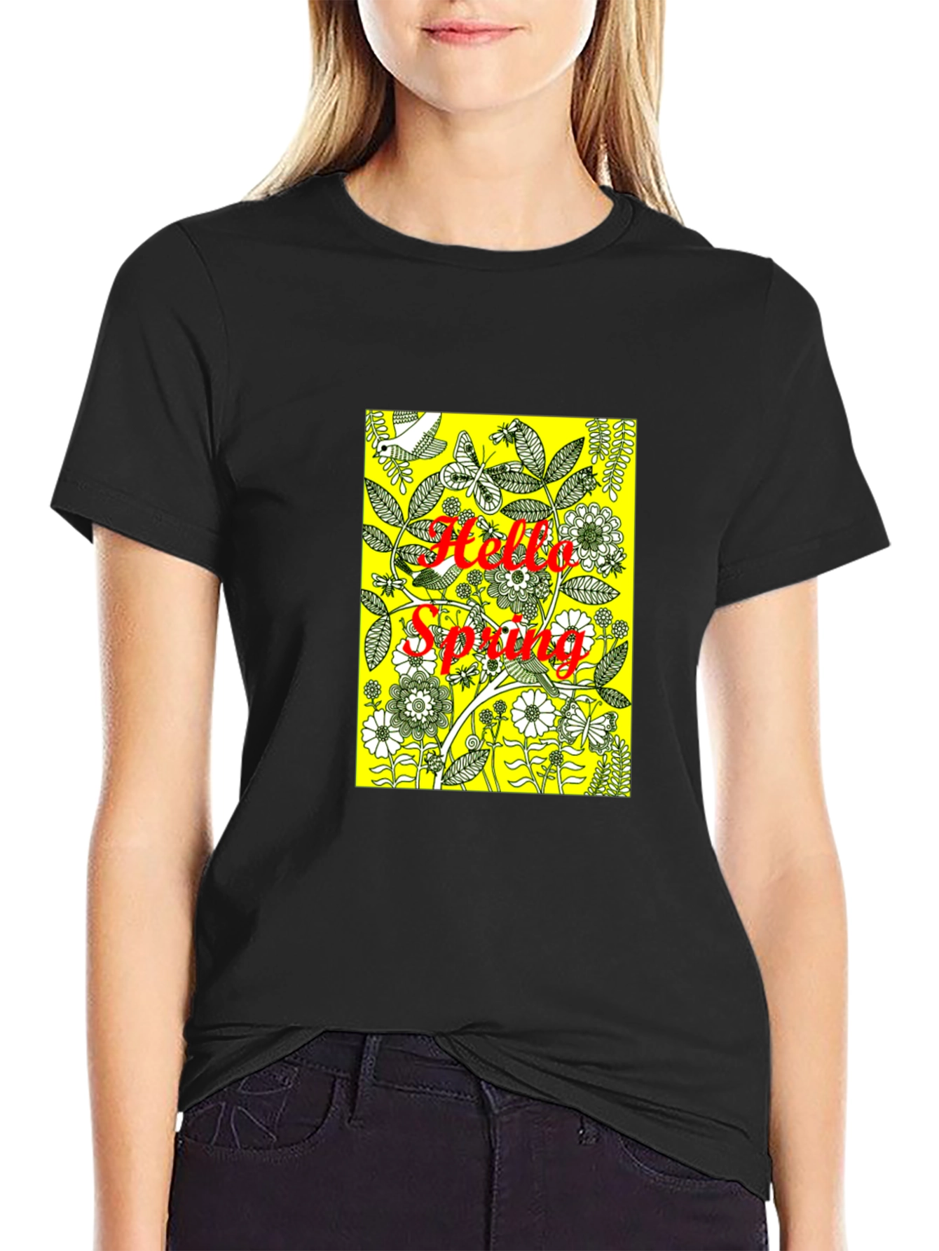 Hello Spring Black Graphic Tee