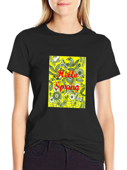 Hello Spring Black Graphic Tee