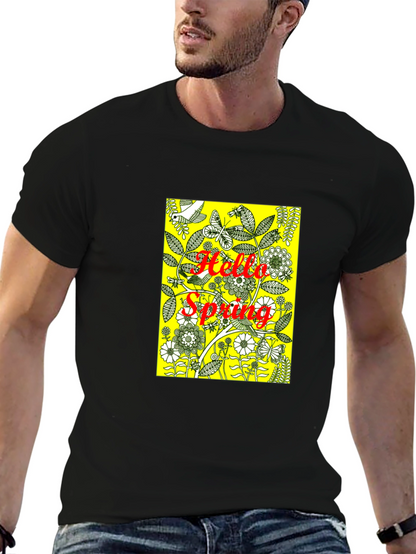 Hello Spring Black Graphic Tee