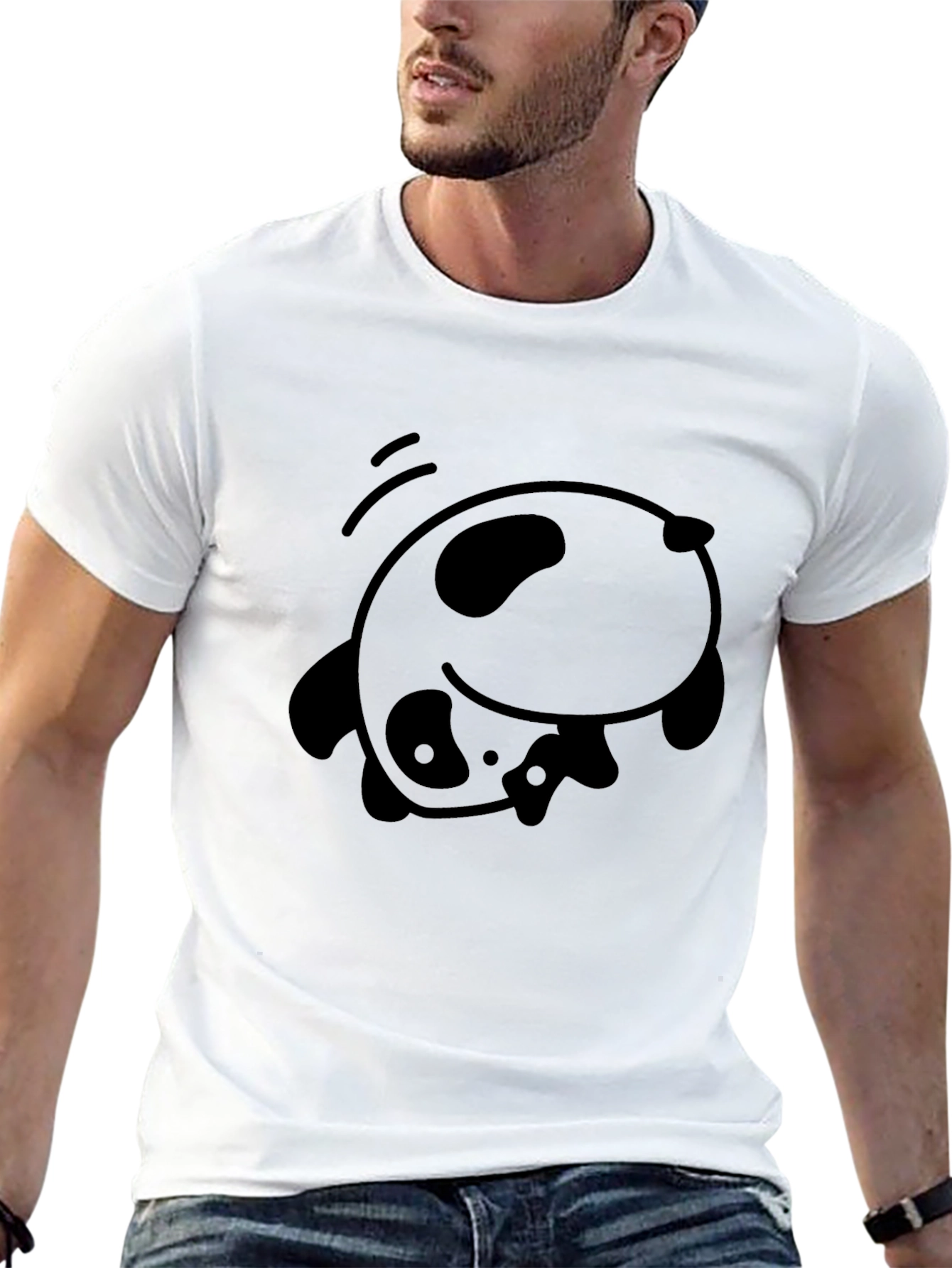 Cute Panda Falling Black T-Shirt
