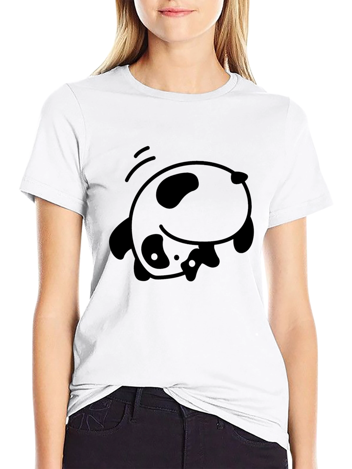 Cute Panda Falling Black T-Shirt