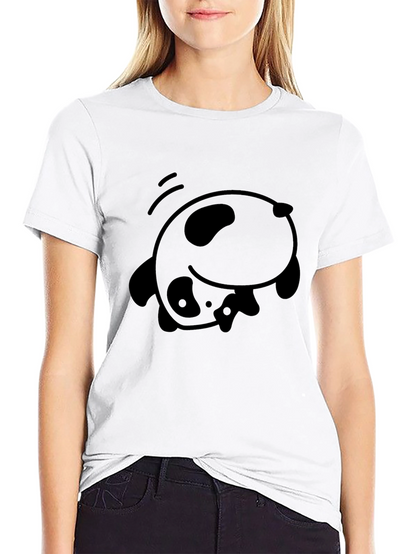 Cute Panda Falling Black T-Shirt