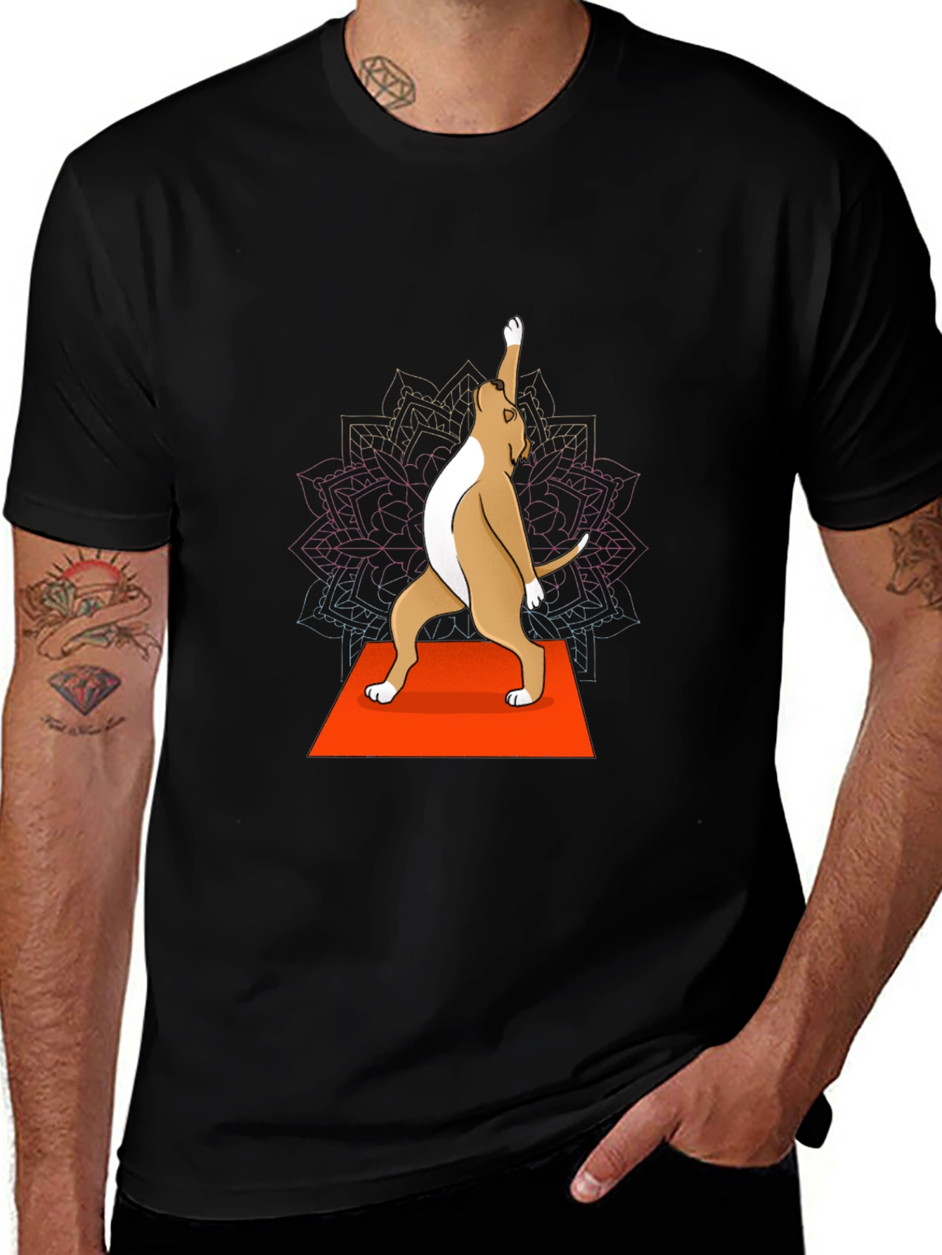 Yoga Dog Graphic Tee - Black Crew Neck T-Shirt