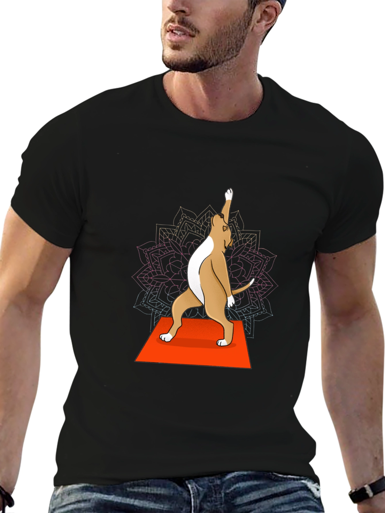 Yoga Dog Graphic Tee - Black Crew Neck T-Shirt