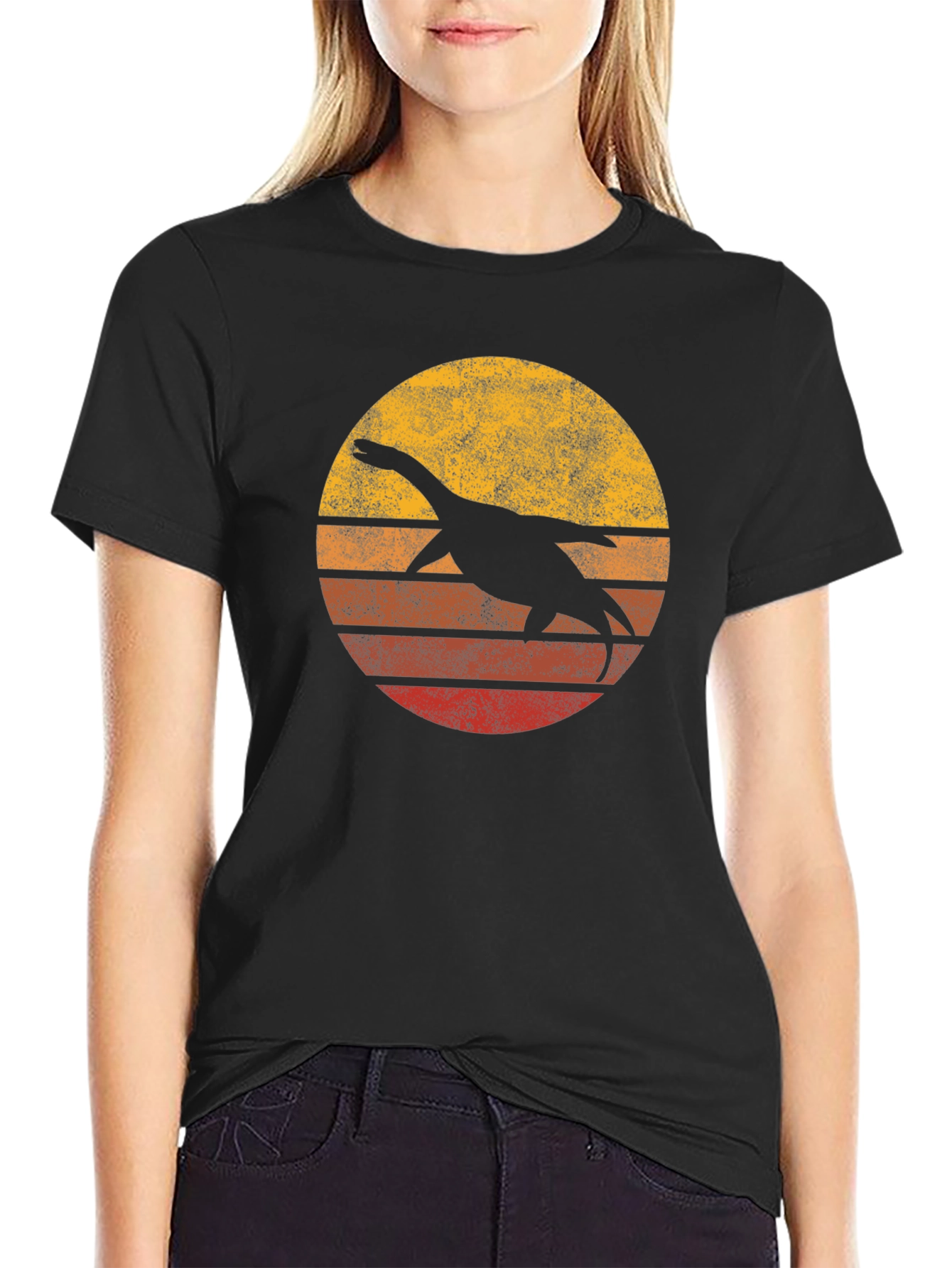 Retro Plesiosaur Sunset Graphic Tee