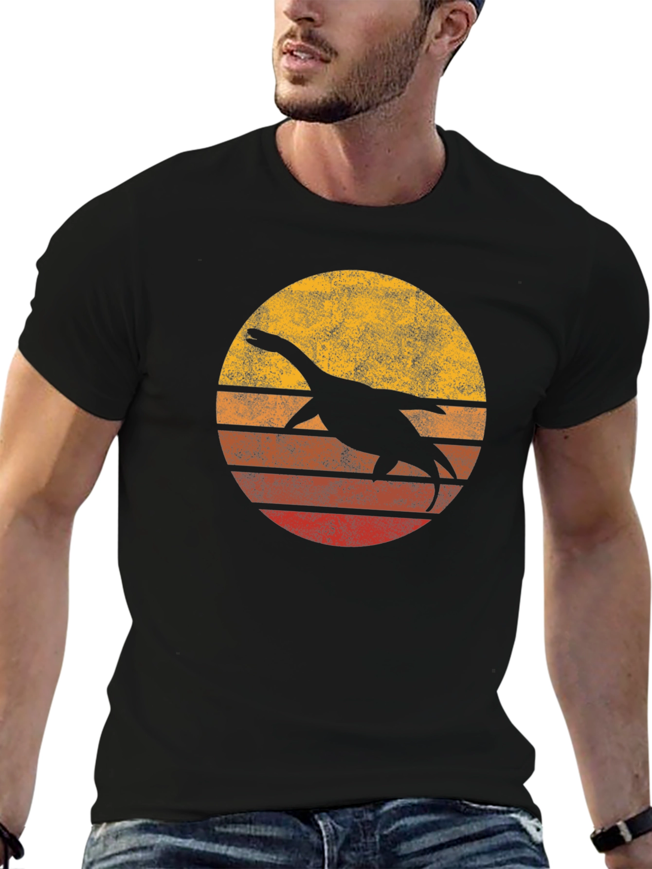Retro Plesiosaur Sunset Graphic Tee