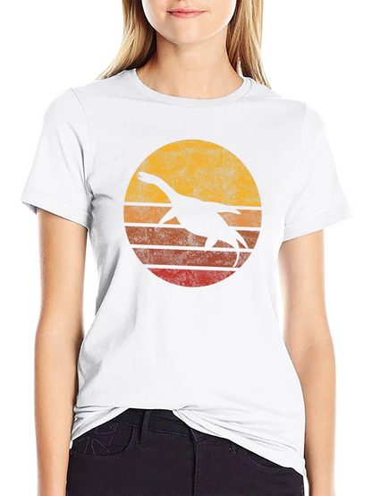 Retro Plesiosaur Sunset Graphic Tee