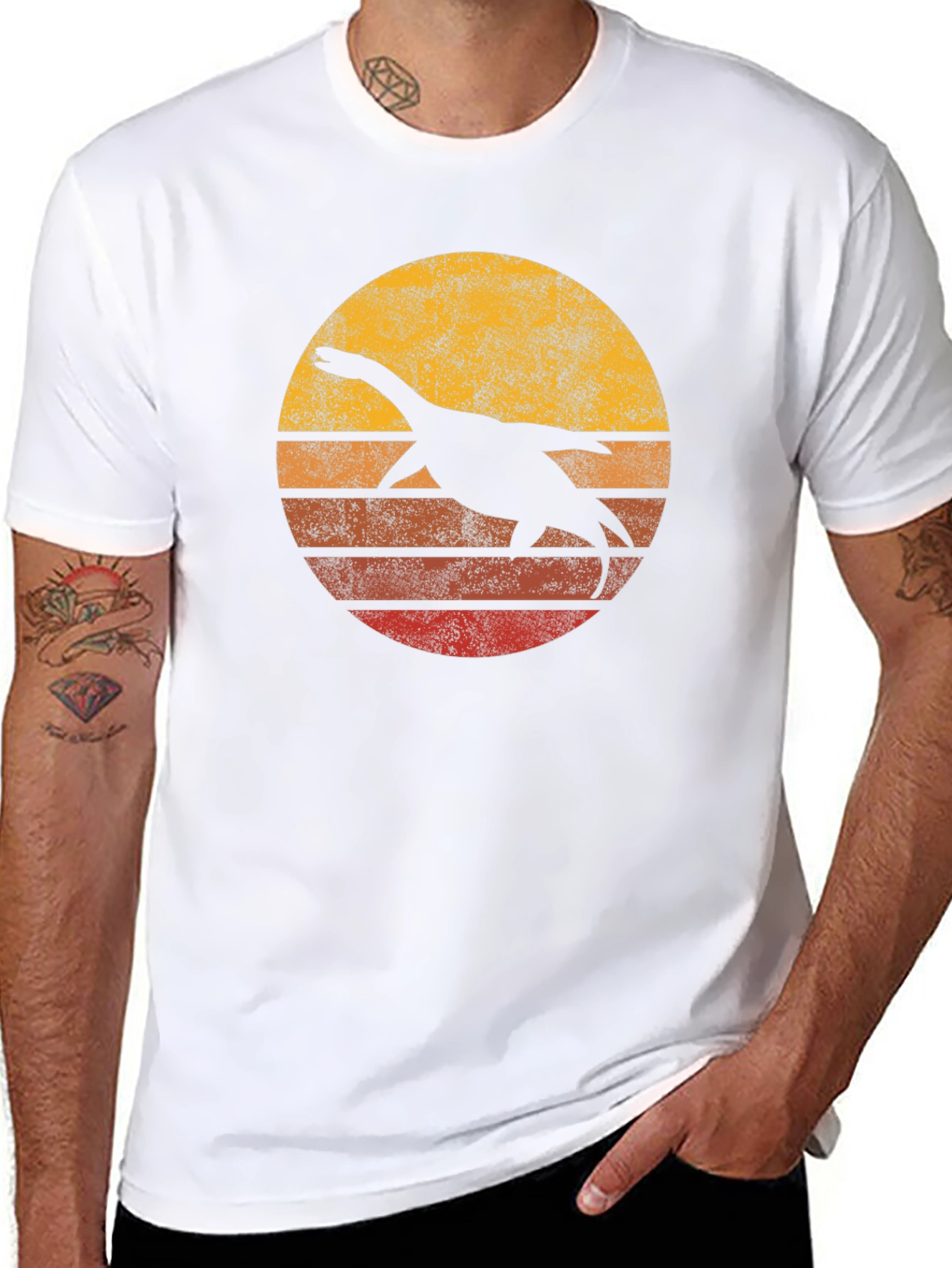 Retro Plesiosaur Sunset Graphic Tee