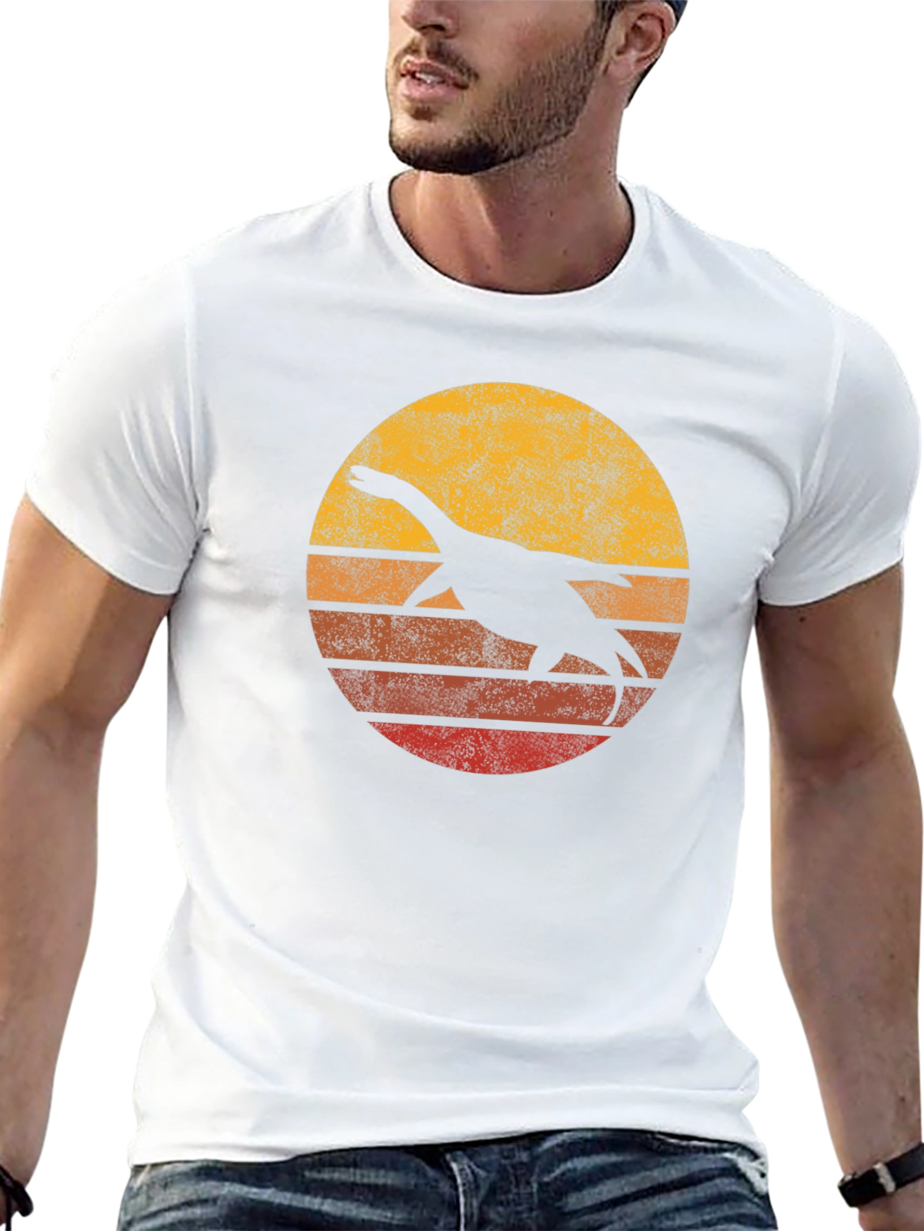 Retro Plesiosaur Sunset Graphic Tee